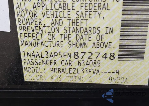 2015 Nissan Altima 2.5 S from USA, damaged, VIN 1N4AL3AP5FN872748